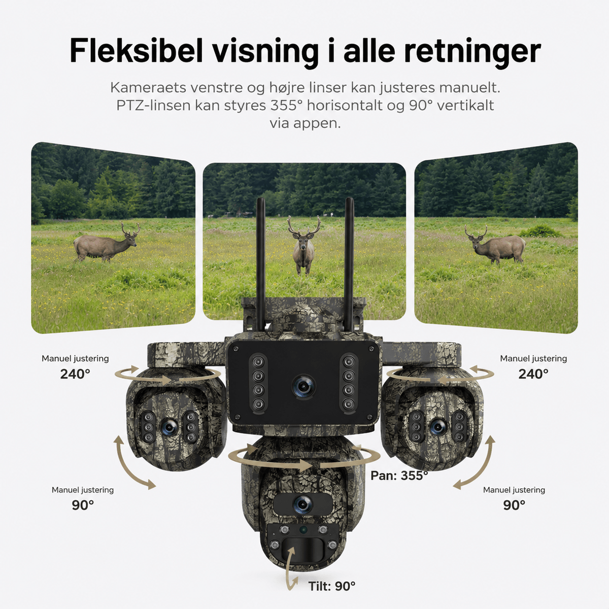 4G Vildtkamera Pro med 4 Kameraer, AI - sporing og Solcelle