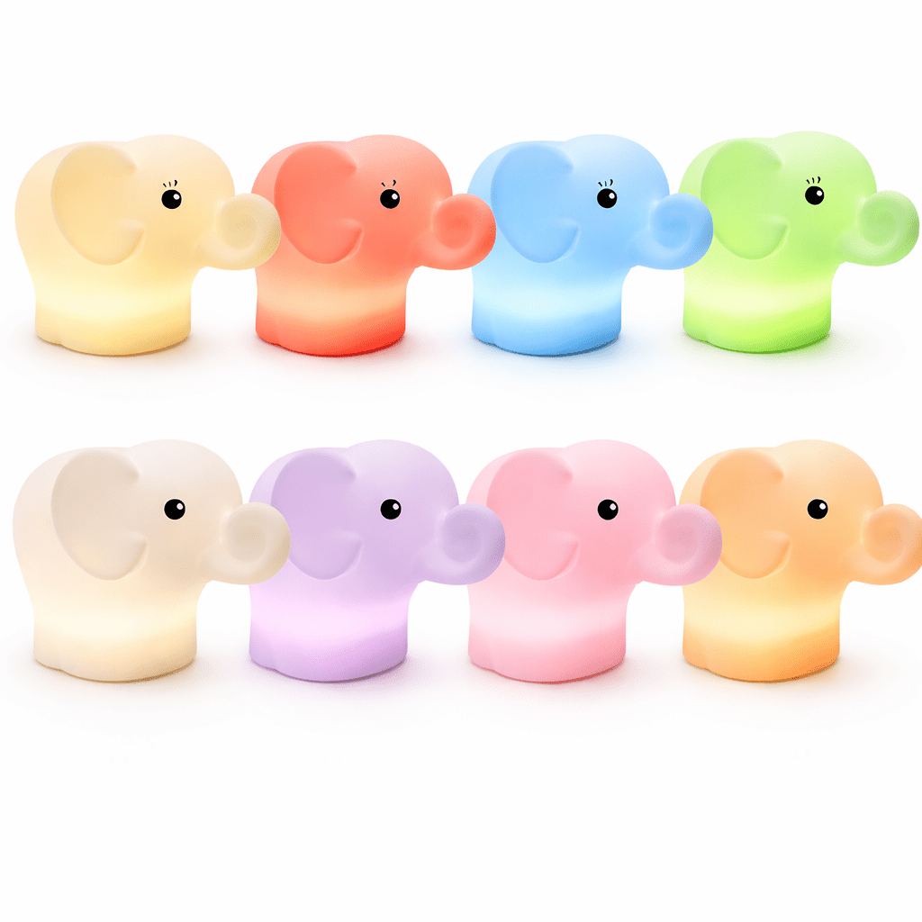 NightHero RGB Natlampe – Elefant - Blød Silikone Børnelampe med Timer & Touch