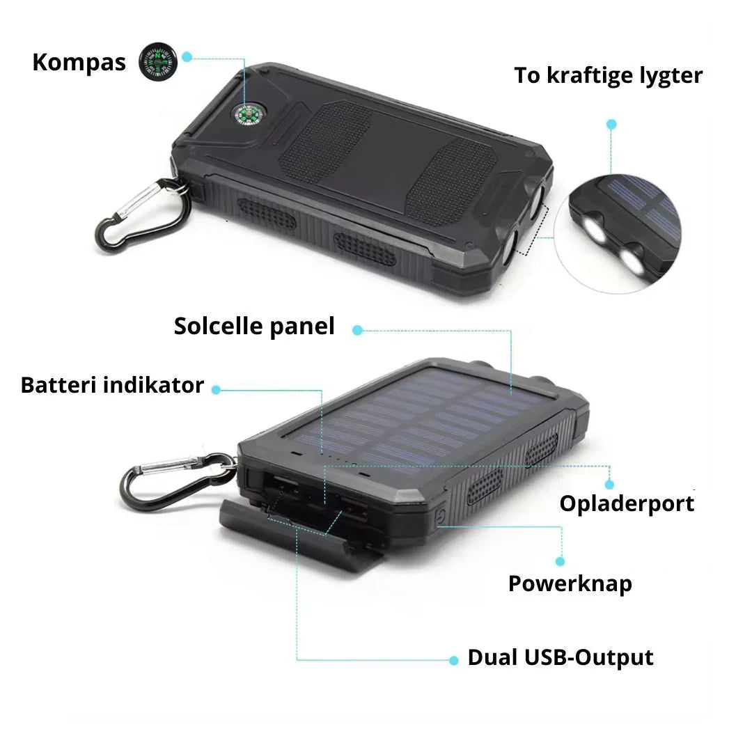 Nødradio med solcelle & 20.000 mAh Powerbank med solcelle - PAKKE