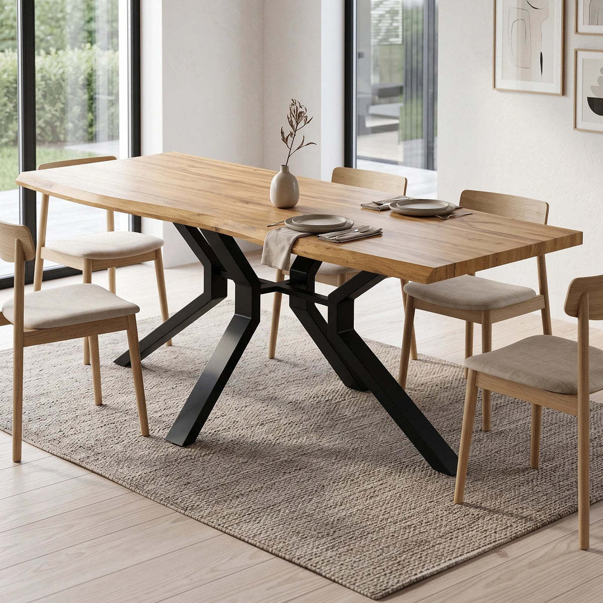 Plankebord/spisebord – 180 x 90 cm – Sort Stel