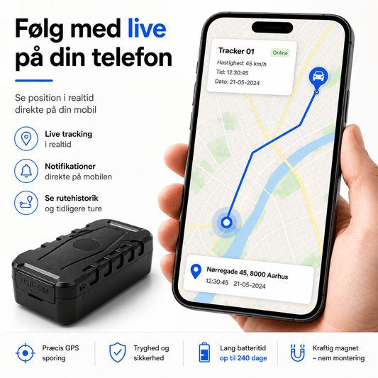 Premium GPS Tracker med APP perfekt til bil/båd/MC - Holder strøm i 240 dage