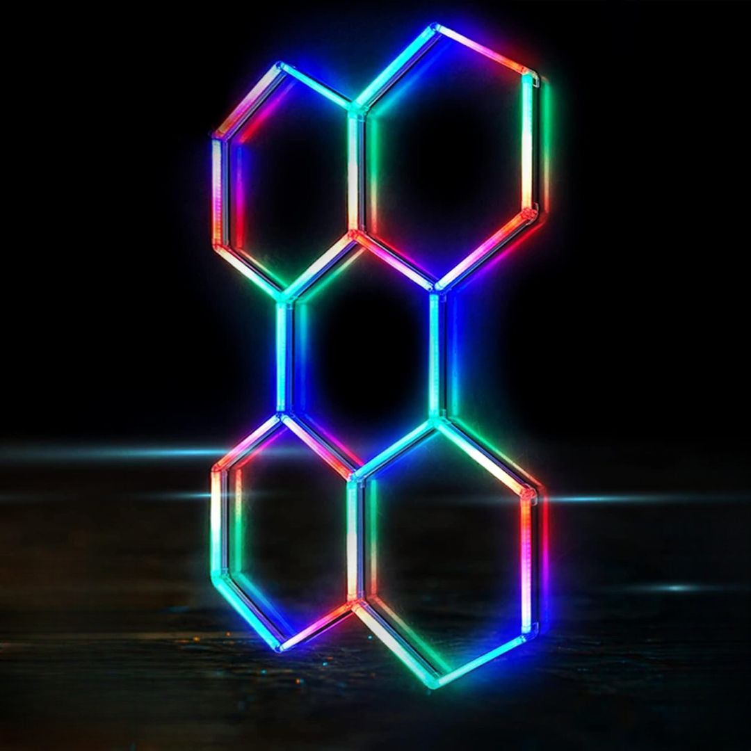 Premium RGB Hexagon-lampe, 5 Grid System, 160 x 230 cm med fjernbetjening
