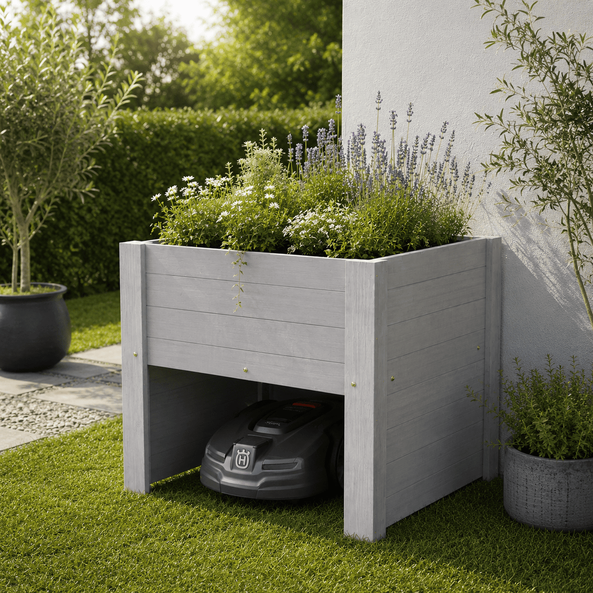 Premium Robotplæneklipper Garage med Integreret Plantekasse