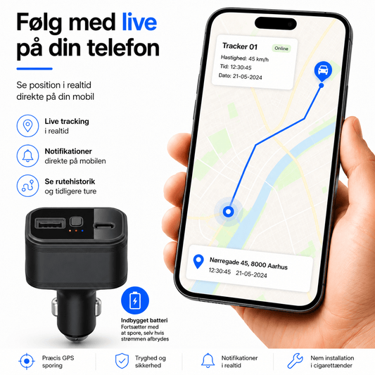 Skjult 4G GPS Tracker til cigarettænderstikket med app