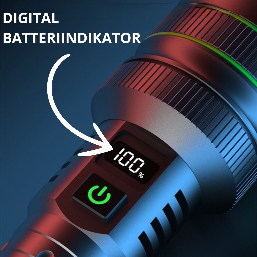Ultra kraftig lommelygte, 10.000 lumen, 5 modes & powerbank - Lyser op til 1500 meter!,