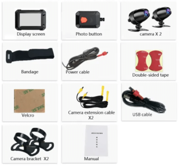 1080P Dashcam til Motorcykel med 3" IPS skærm - GPS, Wifi, Filmer foran og bagved