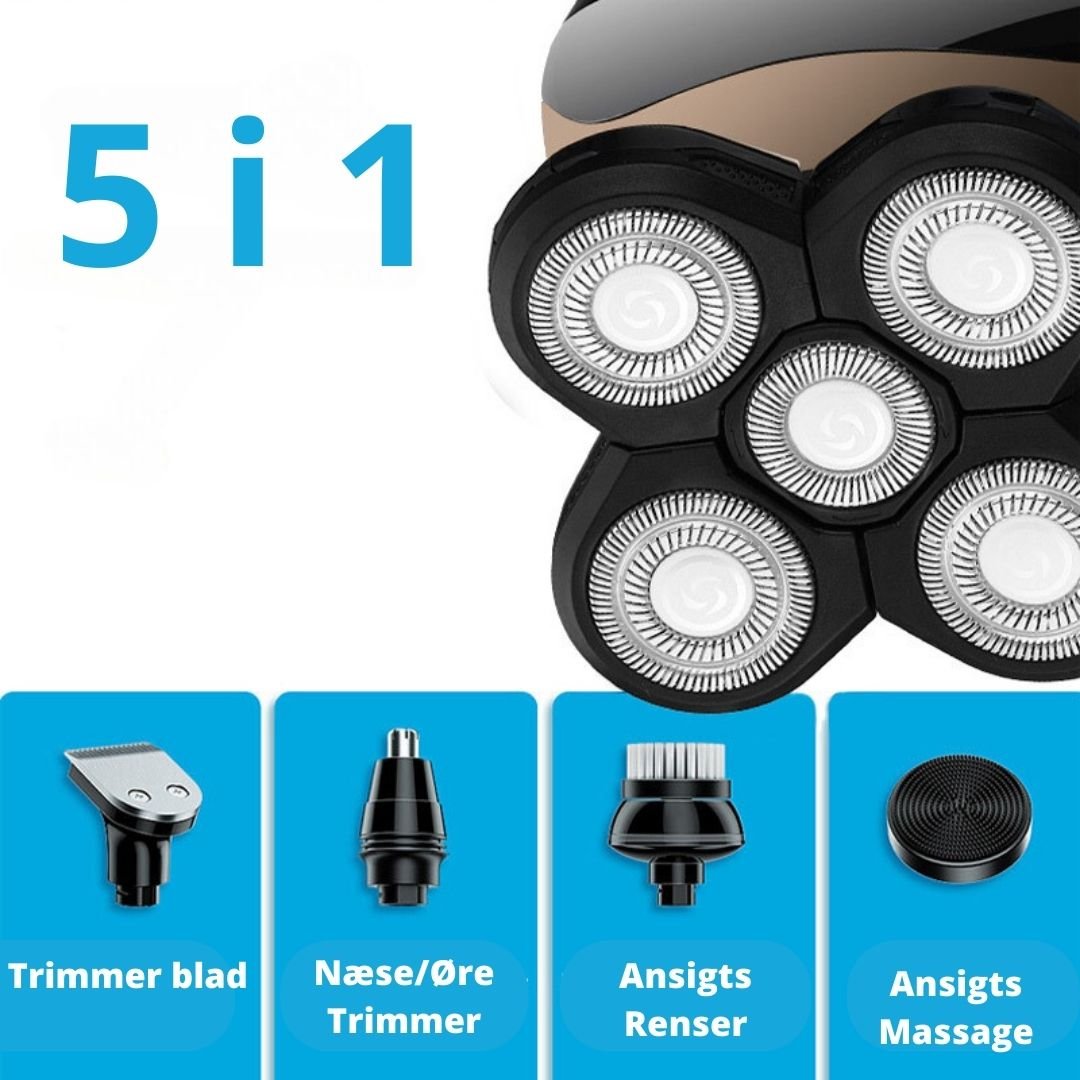 5 i 1 Shaver, skullshaver/Næse/øre trimmer/ Ansigtsrenser/Ansigtsmassage/ trimmer