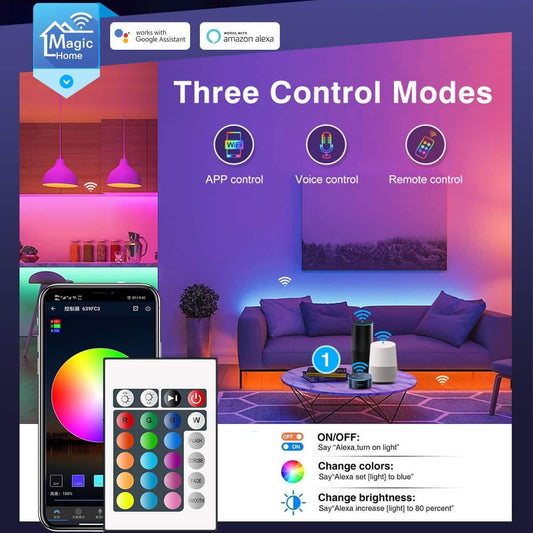 App-styret LED Strip lyskæde indendørs - 10 meter med fjernbetjening - Forbedret version