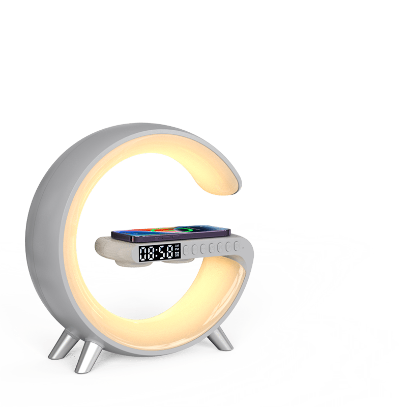 DreamCharge Nightlight - Med 15W trådløs fastcharger, Højtaler, RGB Lys, Ur, Vækkeur og meget mere!
