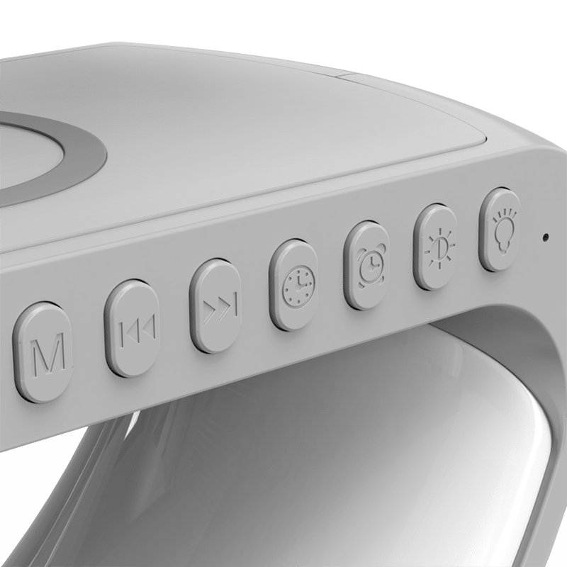 DreamCharge Nightlight - Med 15W trådløs fastcharger, Højtaler, RGB Lys, Ur, Vækkeur og meget mere!