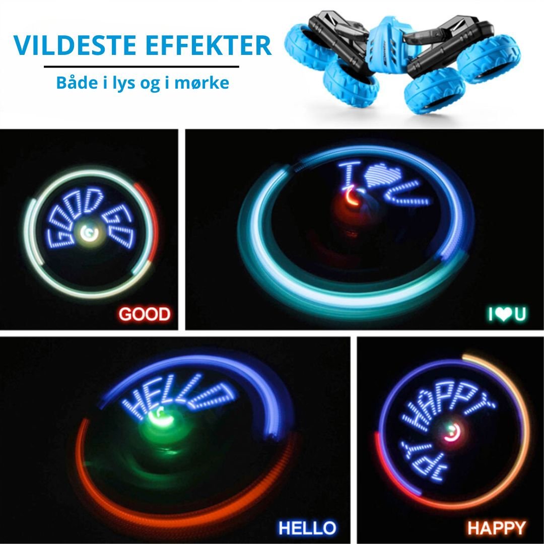 Fjernstyret RC Stuntbil med LED, 180 graders flip, 360 graders rotation