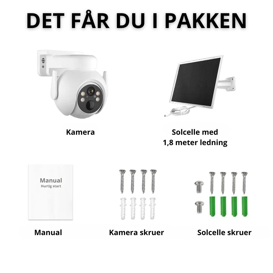 Fuld HD Overvågningskamera med 4G, PTZ drejefunktion, Solcelle, app og meget mere!