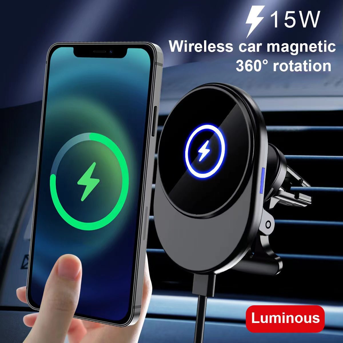 Magnetisk Mobilholder til bilen med Trådløs oplader - Fast Charge