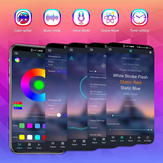 Premium 5 Meter RGB LED-Strip udendørs/indendørs med app styring og fjernbetjening