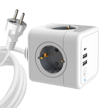 Smart Cube fleksibel Stikdåse - 4 udtag, 2 USB A stik, 1 USB C stik