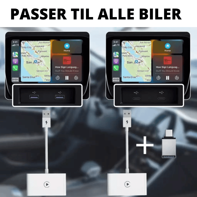 Trådløs Apple CarPlay adapter til USB-A og USB-C
