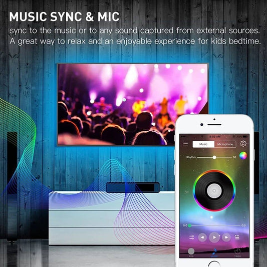 TV-monteret RGB LED-Strip med app styring og fjernbetjening (op til 70") - Forbedret version