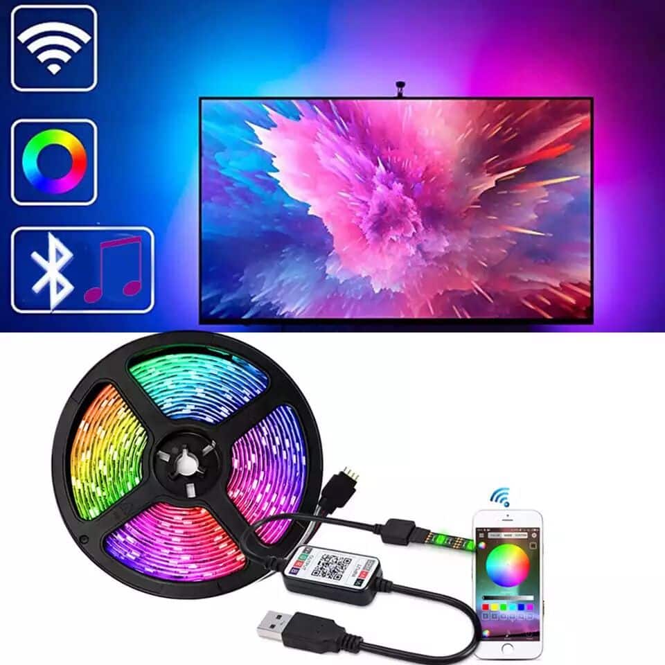 TV-monteret RGB LED-Strip med app styring og fjernbetjening (op til 70") - Forbedret version