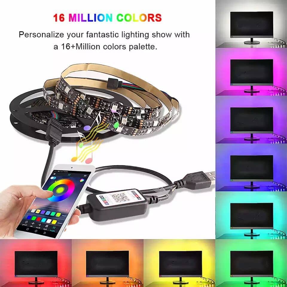TV-monteret RGB LED-Strip med app styring og fjernbetjening (op til 70") - Forbedret version